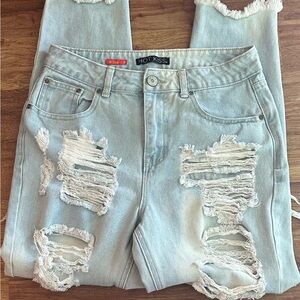 Hot Kiss Women's High Rise Ripped Light Blue‎ Jeans